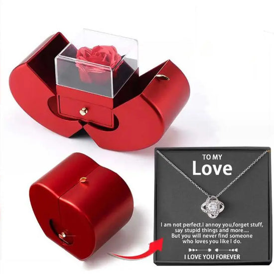 Box Red Apple Christmas Gift Necklace Eternal Rose Babel.Fashion
