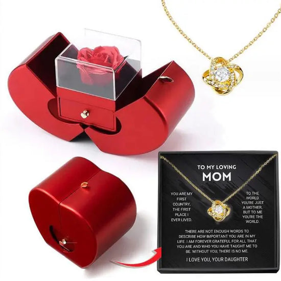 Box Red Apple Christmas Gift Necklace Eternal Rose Babel.Fashion