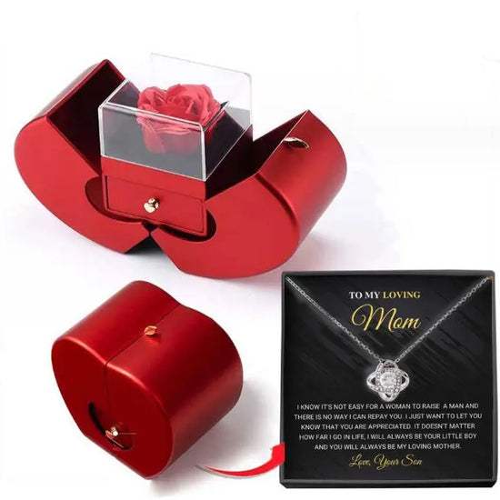 Box Red Apple Christmas Gift Necklace Eternal Rose Babel.Fashion