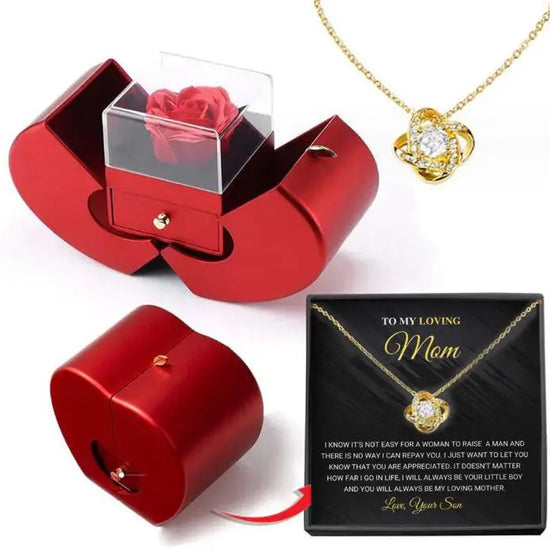 Box Red Apple Christmas Gift Necklace Eternal Rose Babel.Fashion