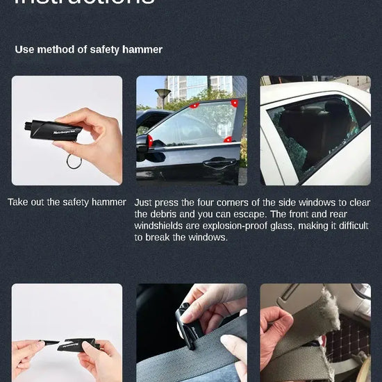 Safety Hammer Car Emergency Rescue Kit Key Chain Knife Life Saving Seat Belt Cutter Window Breaker Glass Emergency Hammer BABEL.FASHION