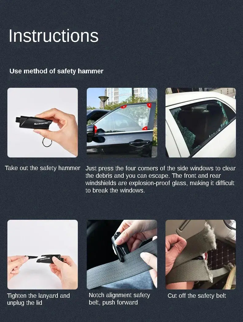 Safety Hammer Car Emergency Rescue Kit Key Chain Knife Life Saving Seat Belt Cutter Window Breaker Glass Emergency Hammer BABEL.FASHION