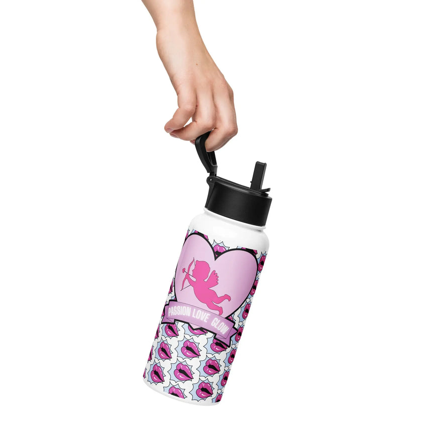 Stainless steel water bottle with a straw lid BABEL.FASHION