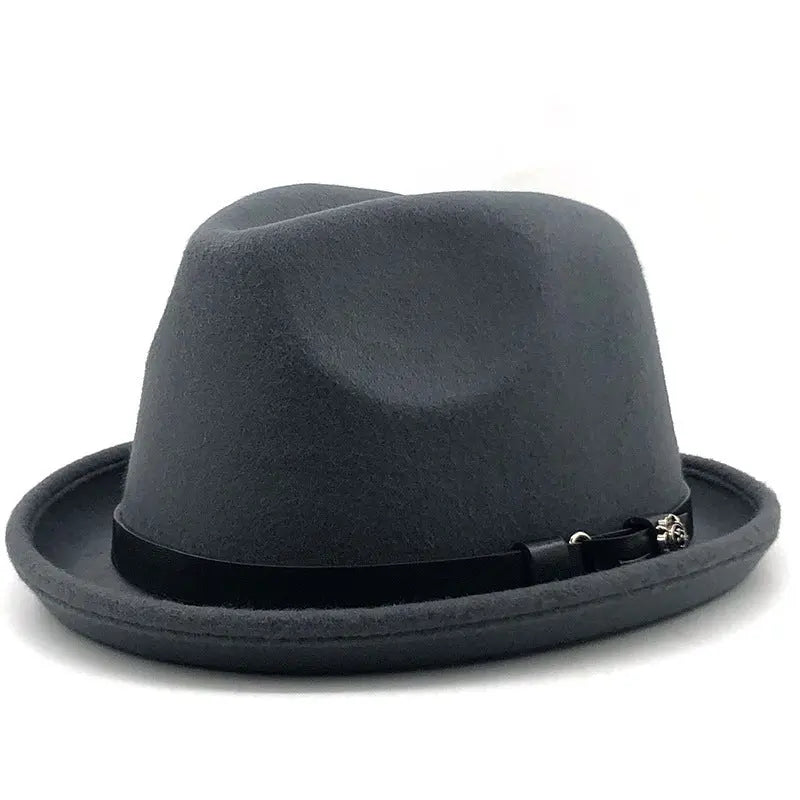 Top Hat Belt Buckle Black Woolen Hat Male British Jazz Hat BABEL.FASHION