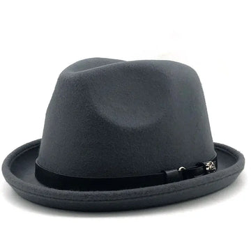 Top Hat Belt Buckle Black Woolen Hat Male British Jazz Hat BABEL.FASHION