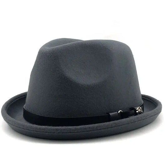 Top Hat Belt Buckle Black Woolen Hat Male British Jazz Hat BABEL.FASHION