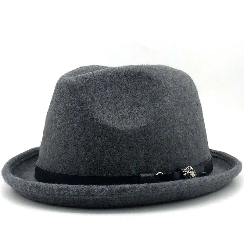 Top Hat Belt Buckle Black Woolen Hat Male British Jazz Hat BABEL.FASHION