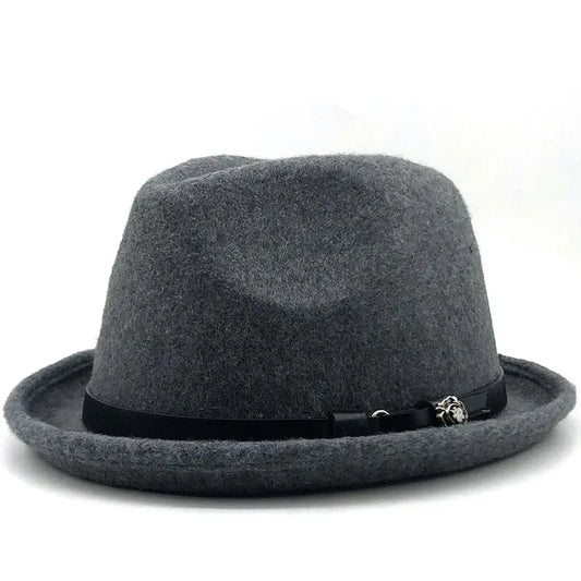 Top Hat Belt Buckle Black Woolen Hat Male British Jazz Hat BABEL.FASHION