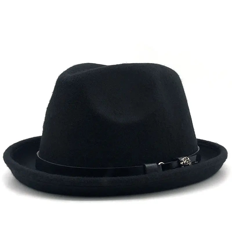Top Hat Belt Buckle Black Woolen Hat Male British Jazz Hat BABEL.FASHION