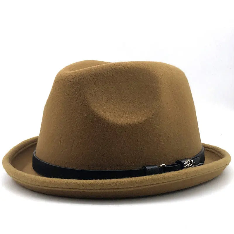 Top Hat Belt Buckle Black Woolen Hat Male British Jazz Hat BABEL.FASHION