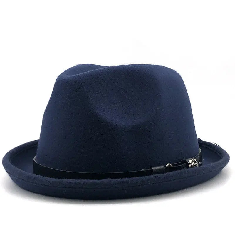 Top Hat Belt Buckle Black Woolen Hat Male British Jazz Hat BABEL.FASHION
