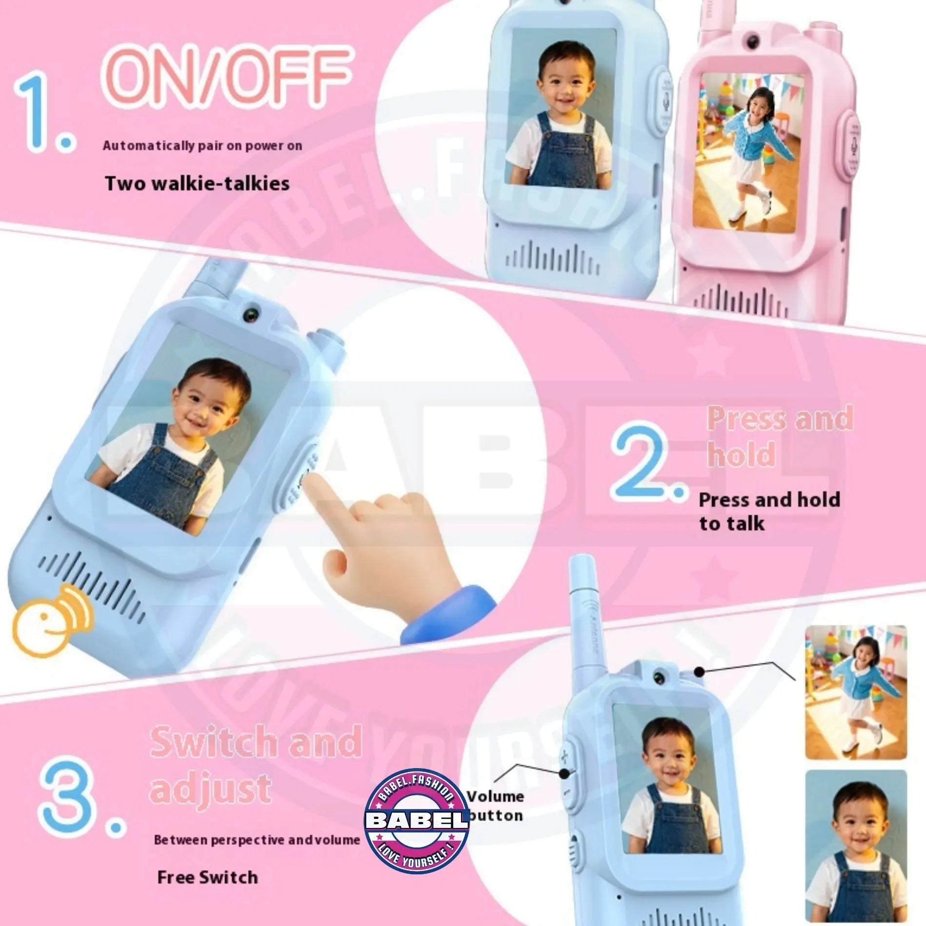 Walkie Talkies For Kids Handheld 2 Pack Rechargeable Intercom Cam Outdoor Family Games Gift For Boys Girls Co-babel-fashion